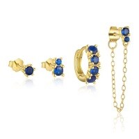 wholesale S925 Sterling Silver Geometric Diamond Blue Zircon Earrings for Women, Luxury Minimalist Style-Single four-piece set 925 silver