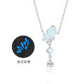 wholesale S925 Silver New Original Glow-in-the-Dark Butterfly Tassel Choker Necklace for Women, Long Layering Collarbone Chain, Xiaohongshu Same Style Accessory Wholesale-0-4