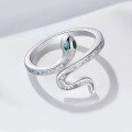 wholesale 925 Sterling Silver Inlaid Spirit Snake Ring for Women, Ins Style Fashion Niche Design Snake-shaped Curved Zodiac Year Ring-0-4