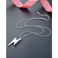 wholesale S925 silver minimalist lightning sweet and fresh polished plain silver necklace short and stylish collar chain wholesale-Lightning necklace platinum > 925 silver