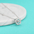 wholesale S925 Sterling Silver Moissanite Diamond Necklace, Light Luxury Minimalist Niche Circular Collarbone Chain with Beating Heart Moving Pendant-0-1