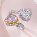 wholesale S925 Sterling Silver New Two-Tone Pink Diamond Heart-Shaped High-Carbon Diamond Ice-Cut Open Ring Fashion-0-2