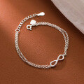wholesale S925 Sterling Silver Women's Infinity Figure 8 Double Layer Chain Bracelet with Diamond Accents in Simple Korean Style-0-1
