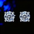 S925 Silver Cross-Border Classic Four-Prong Round Moissanite Zircon Ear Studs-0-4