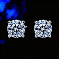 S925 Silver Cross-Border Classic Four-Prong Round Moissanite Zircon Ear Studs-White Gold Four-Prong Earrings with 80% Moissanite and GRA Certificate