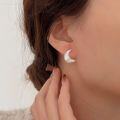 wholesale S925 Sterling Silver Textured Moon Ear Studs for Women, Korean High-Fashion 2025, Versatile and Niche Earrings-0-0