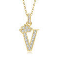 Gold-Plated Copper Crown Zircon Quartz Letter Pendant Necklace-0-25