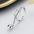 wholesale S925 Sterling Silver Hollow-Out Four-Leaf Clover Stitched Tassel Ball Chain Ring Elegant Fashion Creative Style Band-0-2