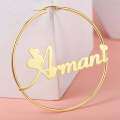 wholesale Metal exaggerated minimalist openwork gold-plated personalized font name hoop earrings-0-1