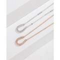 wholesale 925 Sterling Silver Horse Shoe U-shaped Necklace for Women, Minimalist and Versatile Small Design Full Diamond Pendant High-end Sense Collarbone Chain-0-1