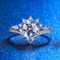 PT950 Plated S925 Silver 1-Carat Moissanite Crown Ring for Women, Cross-Border Drop Shipping-0-0