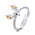 wholesale S925 Sterling Silver European and American Cross-Border Creative Plum Blossom Deer Adjustable Ring INS Minimalist Versatile Index Finger Ring-0-4