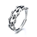 wholesale S925 Sterling Silver Hollow Knitted Ring, Korean Style Fashion Punk Gothic Index Finger Ring for Women-0-4