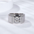 wholesale 18K white gold plated silver with brushed finish, 1 carat moissanite diamond ring, men's wedding band, white gold couples' ring-0-1