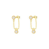 wholesale S925 Sterling Silver Wholesale French Geometric Tassel Earrings With Micro-inlaid Zirconia-E4497-Gold 925 Silver