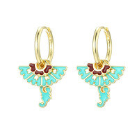 wholesale Metal fashion ethnic wind earrings summer high-end sense temperament ear hoops women's ear buckle drip glue new Chinese style earrings wholesale-Copper plated with 14K gold &gt; 925 silver