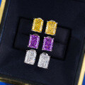 wholesale S925 Silver Zhuo Zhifang Jewelry Imported Radiant 7*9mm High Carbon Diamond Yellow White Purple Diamond Earrings Cross-Border European and American Style-0-0