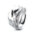 wholesale S925 Sterling Silver Irregular Geometric Zircon Inlay Wide Band Ring for Bold Personality, Euro-American Hip-Hop Style-0-4