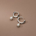 wholesale S925 Sterling Silver Synthetic Pearl Ear Clasp Korean Style Minimalist Designer High-End Luxury Hoop Earrings M0317-0-3