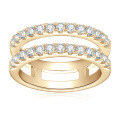 Sterling Silver Moissanite Double Row Fashion Women's Ring, Geometric Design-0-3