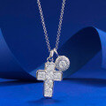 wholesale S925 Silver European and American Style High Carbon Diamond Cross Pendant Fashion Versatile Commuter Telescopic Necklace-0-5