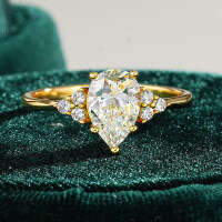 18K Gold Plated S925 Silver Moissanite Pear-shaped Halo Ring-1.5ct (set with moissanite)  6 yards