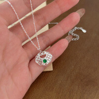 wholesale S925 Sterling Silver Hollow-Out Auspicious Cloud Ruyi Hetian Jade Chinese Style Niche Design Light Luxury Versatile Collarbone Necklace-Sterling silver