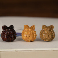 wholesale Metal material sandalwood carving bowknot girl rosewood green sandalwood old mountain sandalwood carving handmade DIY bracelet braided accessories-Green Sandalwood