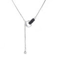 wholesale S925 Sterling Silver Korean-style Creative Double-loop Asymmetric Full Diamond Black Zircon Fringe Punk Necklace for Men and Women-0-4