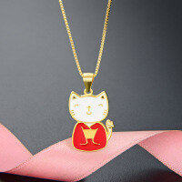 wholesale Metal: 925 Sterling Silver European and American cross-border new small batch design oil drip kitten necklace pendant, cartoon animal accessory-Gold Single Pendant - Without Chain 925 Silver