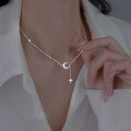 wholesale S925 silver minimalist star moon matte adjustable necklace women's elegant collarbone chain D9083-0-0