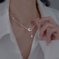 wholesale S925 silver minimalist star moon matte adjustable necklace women's elegant collarbone chain D9083-S925 Silver Necklace>925 Silver