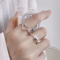 wholesale S925 Sterling Silver Fashionable Minimalist 3D Hollow-Out Cute and Versatile Open Heart Design Ring for Women-0-2