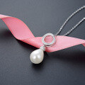 wholesale S925 Sterling Silver Korean Cross-Border Minimalist Zircon Necklace for Women, Diamond-Inlaid Hollow Round Pearl Pendant Collarbone Chain-0-2