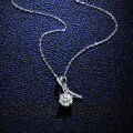 Sterling Silver Pendant with 1-Carat Moissanite, Classic Crossover Necklace for Women-0-0