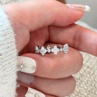 wholesale S925 Sterling Silver New White Fairy Style Four-Leaf Flower Ring with Full Diamond Row, Daily Light Luxury Fashion Women's Design-R1190 Platinum No. 6