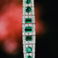 wholesale Gold-plated 925 Silver Bracelet with High-Carbon Drilled Muzo Green Emerald Cut Art Deco Vintage Women's Chain-0-3
