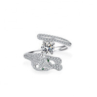Silver Moissanite Ring, Four-Prong Leopard Head Cross-Border Luxury Setting.-1 carat (set with D color moissanite)  Adjustable opening