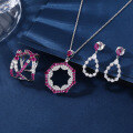 wholesale S925 Sterling Silver Cross-Border European and American Style Earrings Set with High-Carbon Diamond Zirconia Synthetic Ruby Necklace for Spring and Summer-0-0