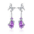 wholesale S925 Sterling Silver 3ct Natural Topaz Earrings with Crystal and Colored Gemstones Russian Style-0-4
