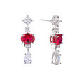 wholesale S925 Sterling Silver Material Elegant Earrings Inlaid with 5A High Carbon Diamond Zircon Ruby Stud Ear Wholesale and Drop Shipping for Women-0-4