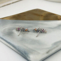 wholesale S925 Sterling Silver Women's Earrings With Irregular Colored Zircon In, Cross-border Spot-E2192_White Gold 925 Silver