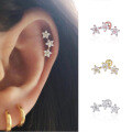 wholesale S925 Sterling Silver Three Five-pointed Stars Snowflake Threaded Ear Stud, Cold Style Women's Ear Cartilage Stud-0-1