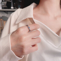 wholesale S925 Sterling Silver Chao Sheng Fashionable Colorful Heart Zircon Ring Ins Minimalist Style Designed Index Finger Ring for Women-587J/approx. 1.7g Adjustable opening
