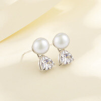 wholesale S925 Sterling Silver Rhinestone Earrings with Designer-inspired Cultured Pearls, Euro-American Style Cross-Border Diamond-Encrusted Earrings for Wholesale-Shell Pearl Earrings-with Rubber Stopper 925 Silver