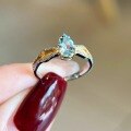 wholesale S925 Sterling Silver Red Elk Waterdrop Aqua Zircon Gold-Toned Ring for Women, Unique and Exquisite, Perfect for Daily Commute and Versatile Styling, High-End-0-3