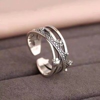 wholesale S925 silver crown ring for women, gift for girlfriend, elegant, fashionable, and unique statement ring, retro minimalist style, trendy Instagram index finger ring-Platinum