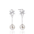 wholesale 925 Sterling Silver Minimalist Fresh Synthetic Pearl Earrings Korean Bow Pearl Stud Earrings for Women-0-4