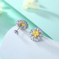 wholesale S925 Sterling Silver Yellow Zircon Ear Studs High-End European and American Personality Flower Earrings Colored Gemstone Yellow Crystal Earrings for Women Wholesale-0-2