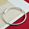 wholesale 999 Silver Tang Grass Pattern Peace and Joy Bracelet for Women, Push-Pull Solid Silver Retro Solid New Chinese Style Young Bracelet-0-5